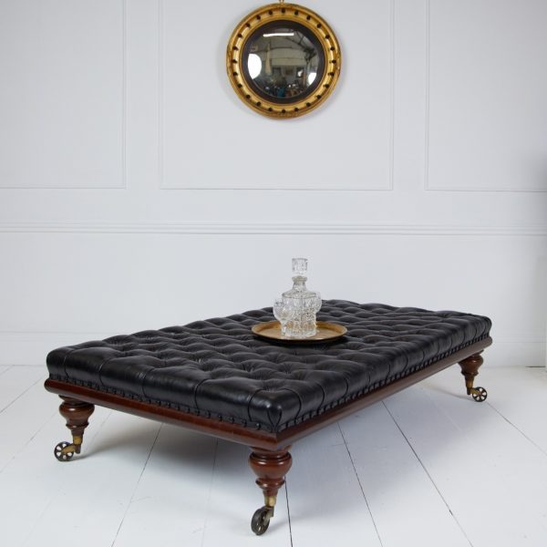 Large Leather Ottoman Stool with mirror